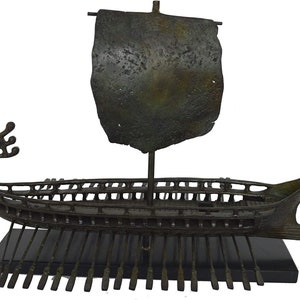 Bronze Ship with Marble Base Inspired by Ancient Greek Penteconter, Athenian Trireme,Bireme-Archaic Period