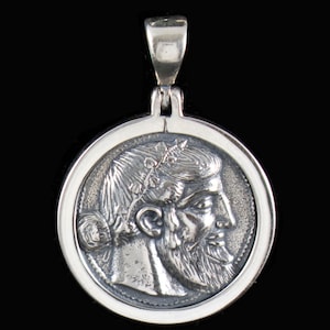 Head of Dionysus-Naxos Sicily Tetradrachm Silver Pendant with Plain Border like Ancient Greek Coin-Reverse,NAXION-Nude Silenos-Satyr-Phallus