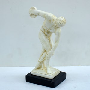 Discobolus of Myron-discus Thrower-small Statue-marble Base-young Male ...