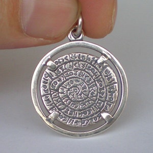 Phaistos Disk Large Pendant - Sterling Silver -Minoan Period- High Quality Item