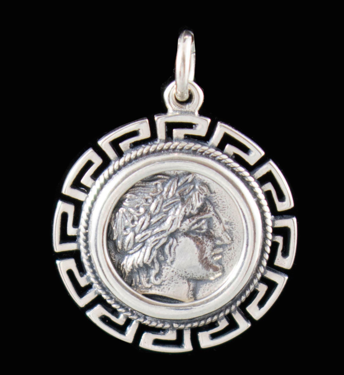 Handmade Sterling Silver Necklace With Louis XIV Style Apollo 