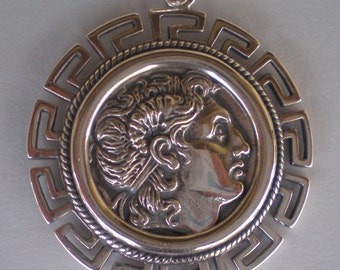 Alexander der Große Lysimachos X-Large Silbermünze Anhänger Meander