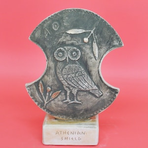 Miniature of a Figure-of-Eight Shield Decorated with the Owl of Athens- Symbol of Wisdom and Intelligence Desktop Decorative Sculpture