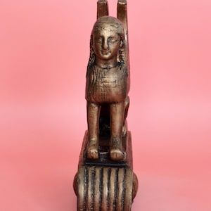 Statue of Sphinx of Naxos Figure Sphinx of the Naxians Bronze Color Effect Archaeological Museum of Delphi Desktop Decoration Gift Idea