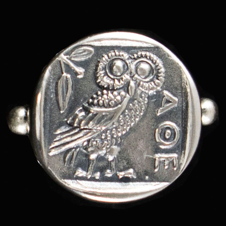 Athena's Owl Ring in Sterling Silver - Size 7 3/4 - Athena's Iconic Symbol - Handcrafted Sil