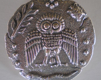 Eule Der Weisheit Silber Anhänger Brosche Pin - Göttin Athene Symbol - Antikes Griechenland