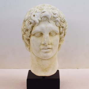 Alexander the Great Bust Head King of the Ancient Greek Kingdom of Macedon   Vergina Decorative Sculpture with Marble Base