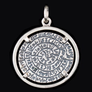 Phaistos Disk in a Simple Frame, Handmade Silver XLarge Pendant-Minoan Bronze Age- Archaeological Museum of Heraklion-Crete-Ancient Greece