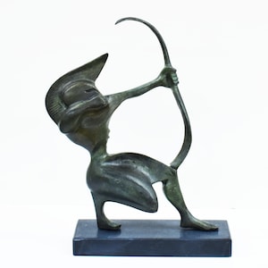 Legendary Hero Heracles Holding a Bow-Bronze Statue-Marble Base-Demigod Hercules Son of Zeus-Ancient Greek Mythology