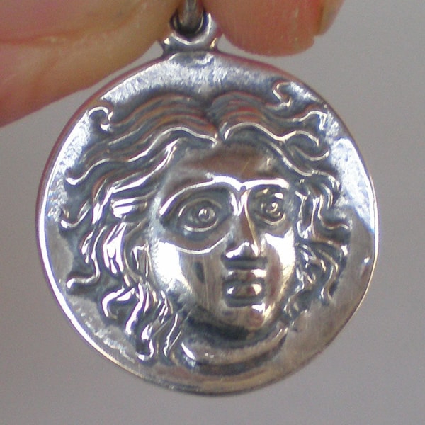 Helios Ancient Sun God Small Silver Pendant - Apollo God of Light -Rhodes Helius