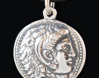 Large Silver Coin Pendant Depicting Alexander the Great as Hercules King of Macedonia  Amphipolis Mint Hellenistic Period Gift for Him