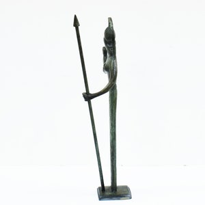 Déesse Athéna casquée avec sa chouette et une lance Statue en bronze Symbole de sagesse, d'artisanat, de guerre et de stratégie Grèce antique image 4