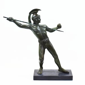 Macedonian Warrior Bronze Statuette with Marble Base Alexander the Great Desktop Decorative Figurine Gift Idea Ancient Greek History