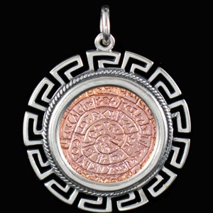 Phaistos Disc X-Large Rose Gold Plated Silver Pendant-Meander Border-Minoan Bronze Age-Archaeological Museum of Heraklion-Ancient Greece