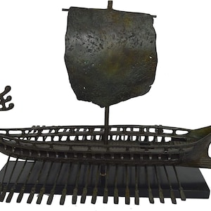 Bronze Ship with Marble Base Inspired by Ancient Greek Penteconter, Athenian Trireme,Bireme-Archaic Period