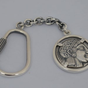 Göttin Athene & Eule der Weisheit Silber Schlüsselanhänger – Athen Tetradrachme