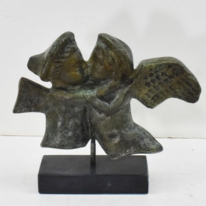 Eros and Psyche-Bronze Sculpture-Marble Base-Winged God of Love and Desire-Cupid and Soul-Ancient Greek Mythology