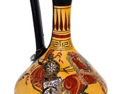 Ceramic Amphora with Achilles on Chariot Dionysus God of wine - Oinochoe Vessel - Ancient Greece - Handpainted Vase