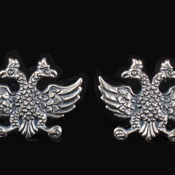 Doppelkopf Adler Manschettenknöpfe aus 925er Sterlingsilber-Ewiges Symbol der Macht-Byzantinisches Reich-Offene Flügel