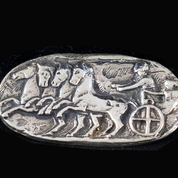 Silver Brooch Depicting a Quadriga-Charioteer-Pin-Ancient Olympic Games-Ancient Greece