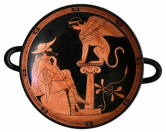 Oedipus and the Sphinx of Thebes - The Riddle of the Sphinx - Attic Red Figure Kylix of the Painter of Oedipus - Vatican Museum