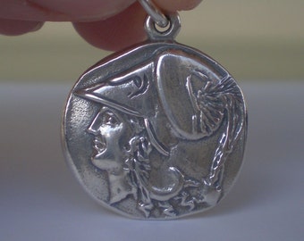 Göttin Athene - Mythisches Pferd Pegasus - Korinth Stater Münze Silber Anhänger Geschenk für Ihn Geschenk für Sie Anhänger