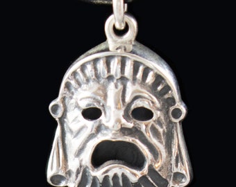 Silver Pendant Tragedy Mask Silver Pendant Theatrical Mask Ancient Greek Theater Handcrafted in Greece Gift for Him Gift for Her