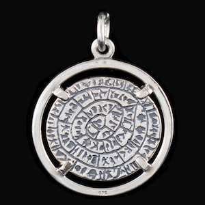 Phaistos Disk in a Simple Frame, Handmade Silver Large Pendant-Minoan Bronze Age- Archaeological Museum of Heraklion-Crete-Ancient Greece