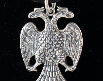 Double Headed Eagle Pendant in 925 Sterling Silver-Everlasting Symbol of Power-Byzantine Empire