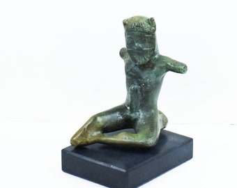 Satyr-Bronze Figure-Marble Base-Follower of Dionysos-Fertility Spirit-Ancient Greek Mythology