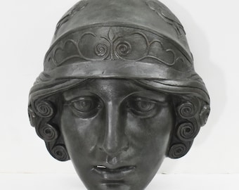 Decorative Mask of Athena-Protectress of Athens-Goddess of Wisdom,Handicraft & Warfare-Bronze Color Effect-Ancient Greek Theatre-Drama