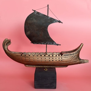 Ship Inspired by Ancient Greek Penteconter,forerunner of Athenian Trireme with Bronze Color Effect Archaic Period Desktop Decor Gift Idea