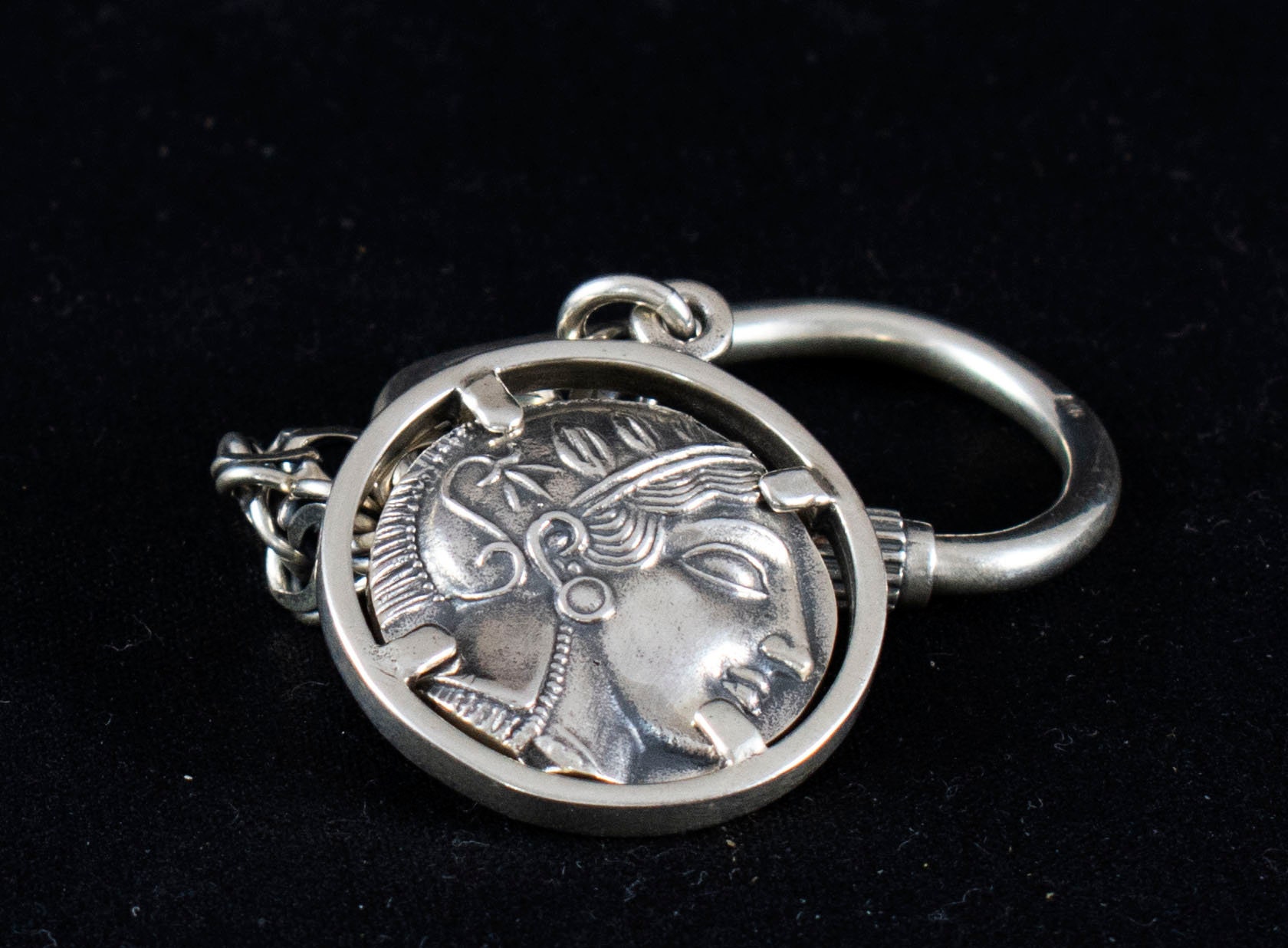 Goddess Athena & the Athenian Owl Handmade Silver Keyring-Keychain-Symbol of Wisdom and Knowledg
