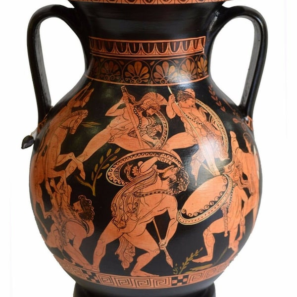 Vase amphore Pelike Gigantomachie à figures rouges du peintre Pronomos - Réplique de musée - Dieux de l'Olympe contre géants - Mythologie grecque antique