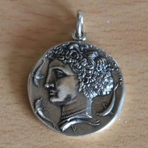 Goddess Artemis X-Large Silver Coin Pendant - Diana Mistress of Animals