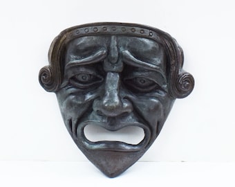 Decorative Mask of Tragedy-Ancient Greek Theatre-Drama-Bronze Colour Effect-Handcrafted in Greece