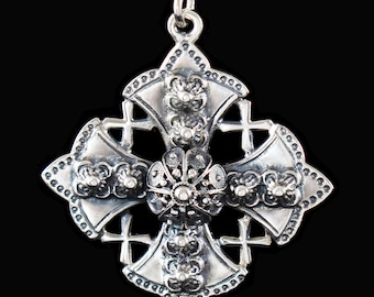 Byzantine Large Ornate Cross Templar Handcrafted in 925 Sterling Silver Handmade in Greece Gift for Her