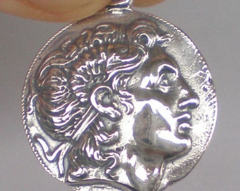 Alexander The Great Silver Coin Pendant - King Lysimachus of Thrace - Silver Pendant of Alexander the Great - Statement Jewelry - Gift Ideas