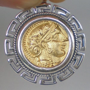 Göttin Athene und Eule der Weisheit Silberanhänger (vergoldet) – Athener Tetradrachme