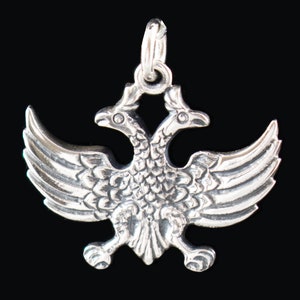 Double Headed Eagle Pendant in 925 Sterling Silver-Everlasting Symbol of Power-Byzantine Empire-Open Wings
