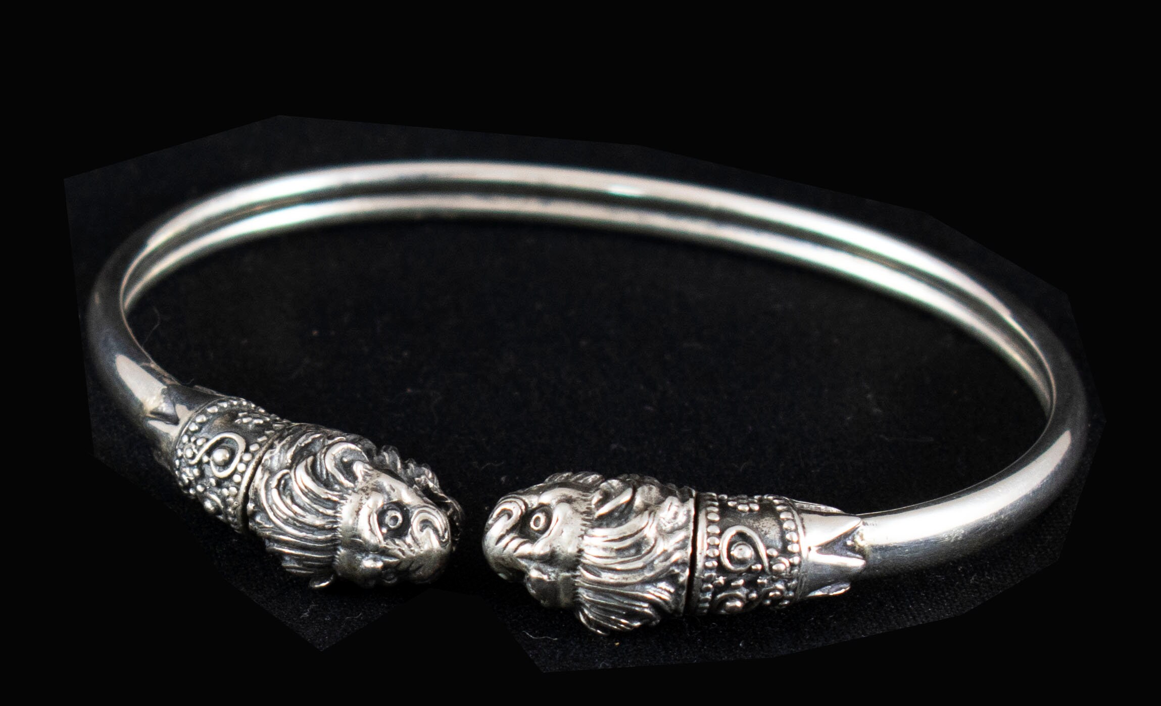 Double Lion Head Silver Bypass Bangle Bracelet-symbol of