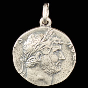 Hadrian and Antinous Double Sided Small Sterling Silver Coin Pendant Roman Emperor and His Favorite Gift Idea