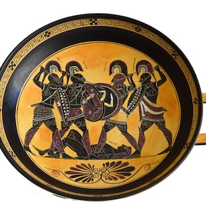 Kylix Amphora Vase with Achilles and Menelaos vs Hector and Paris - Trojan War Iliad Battle Scene  Museum Replica Centerpiece For Table