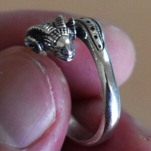 Ram Head Silver Ring Size Between Us 6 to 9 - Symbol of power fertility nobility