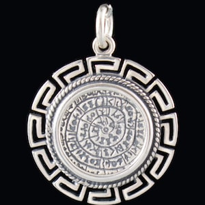 Phaistos Disc Handmade Silver Pendant in a Meander Frame-Minoan Bronze Age- Archaeological Museum of Heraklion-Crete-Ancient Greece