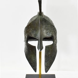 Bronze Spartan Crested Helmet-Marble Base-King Leonidas-Thermopylae 300-Molon Labe-Come and Take them-Ancient Greek History