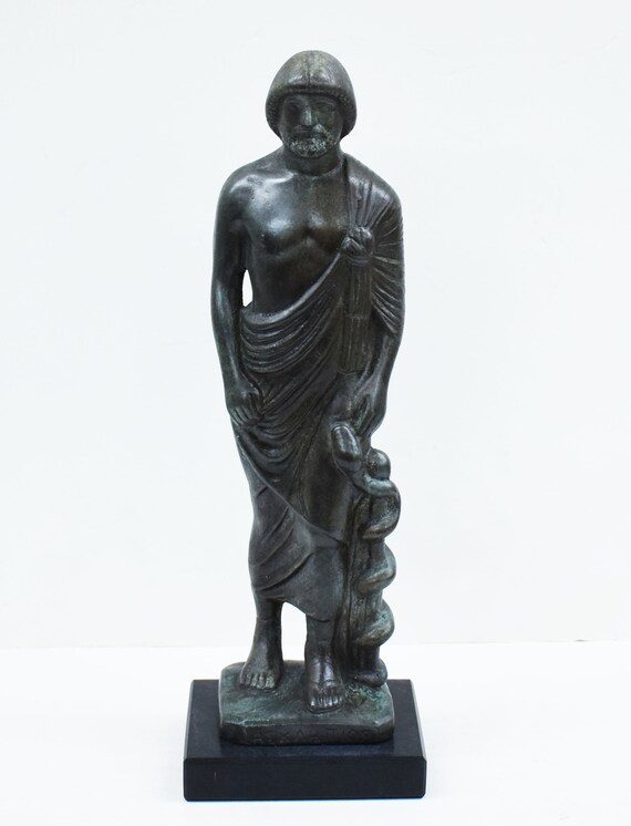 Asclepius Statue Holding the Roda Snakeentwined Staffgod of Etsy