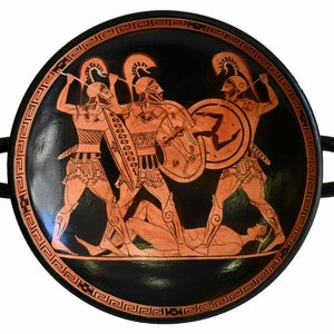 Trojan war Iliad Battle scene - Achilles Menelaos Hector Paris Mythical Heroes - Red Figure small Kylix Vase - Ancient Greek Mythology