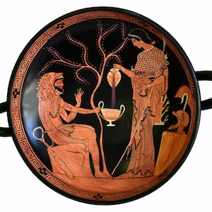 Goddess Athena Refreshing Heracles - Small Attic Red Figured Kylix Vase - Munich Staatliche Museum Replica - Ancient Greek Mythology