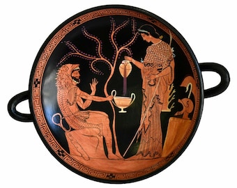Goddess Athena Refreshing Heracles - Small Attic Red Figured Kylix Vase - Munich Staatliche Museum Replica - Ancient Greek Mythology